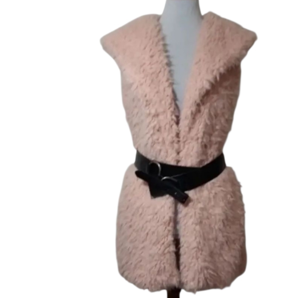 Me Jane Pink Barbiecore Faux Fur Shawl Collar Vest